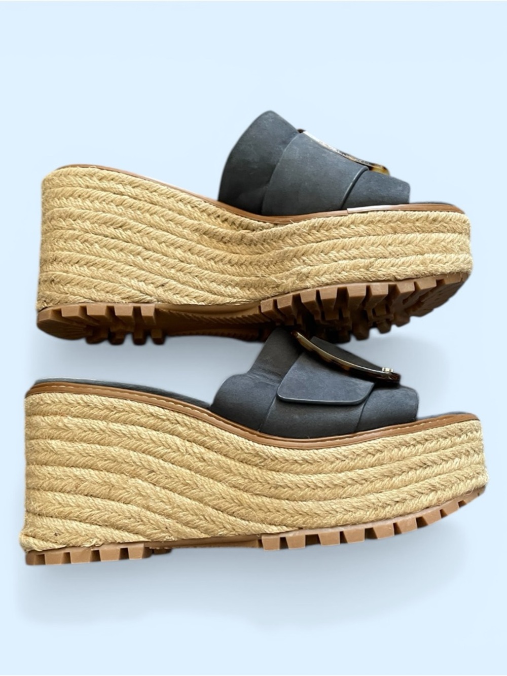 Sam Edelman Slide Wedge Sandals with Tortoiseshell Buckle, size 8M - Picture 3 of 5